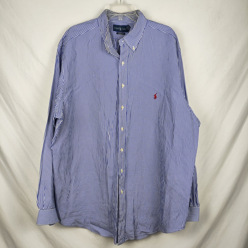Ralph Lauren Shirt Mens 2XLT Blue Stripe Button Down Long Sleeve Classic Fit